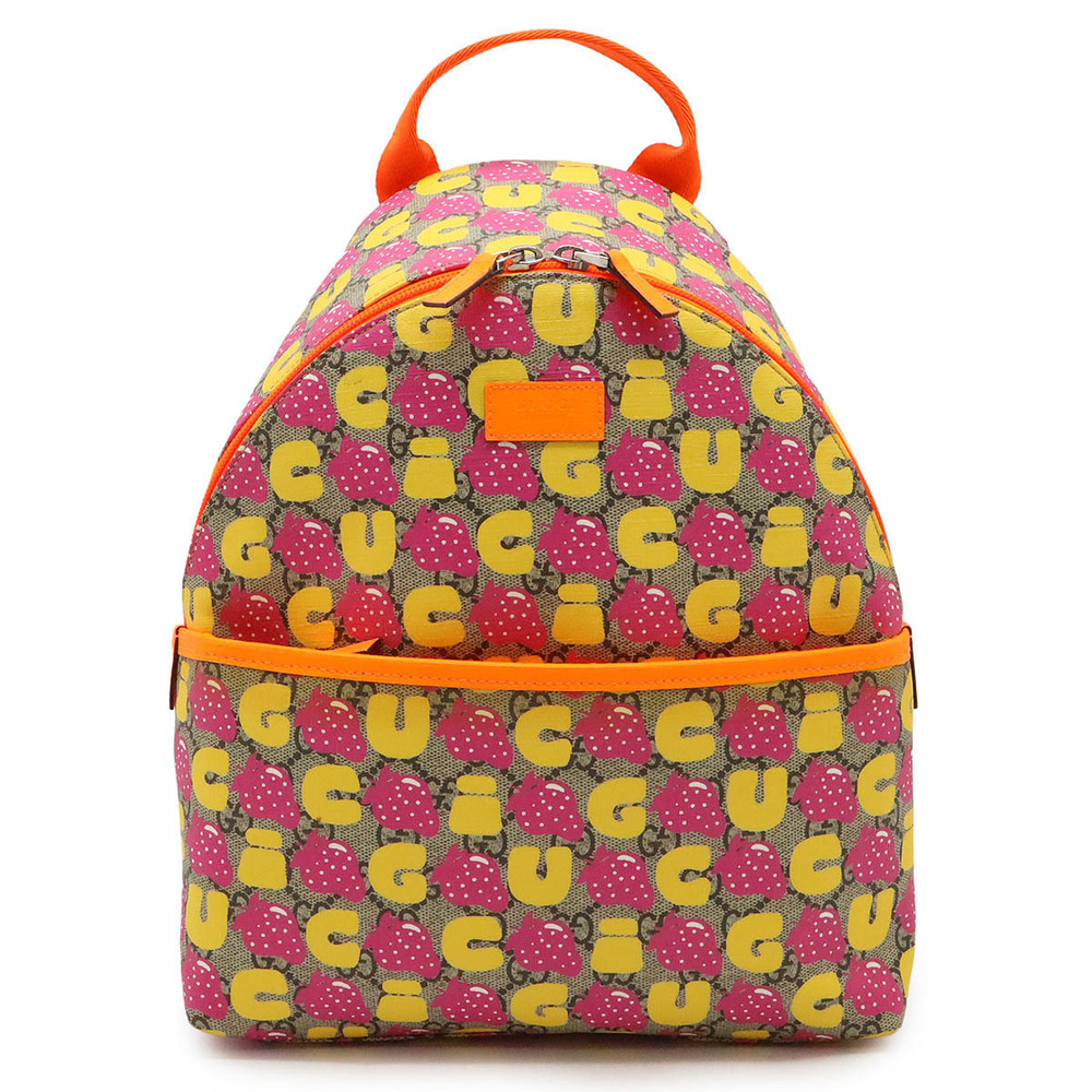 Gucci GG Supreme Sherry Strawberry Backpack Beige Cream Orange